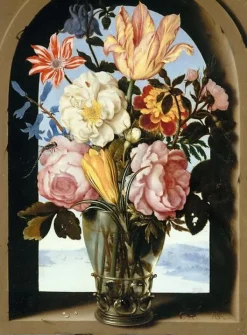 Boutiques de musées Bouquet de fleurs dans une armature de pierre s'ouvrant sur un paysage (panneaux aluminium) Best