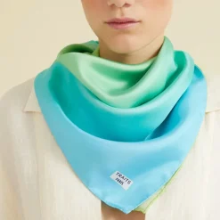 Boutiques de musées Carré de soie Bleu/vert 70x70cm Outlet