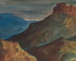 Panneaux Aluminium|Affiches D'Art Encadrées<Boutiques de musées Château fort sur une éminence, et au 1er plan, deux personnages sur une colline (panneaux aluminium)