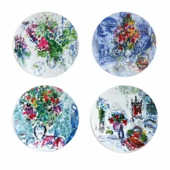 Boutiques de musées Coffret de 4 assiettes 21cm Marc Chagall - Les bouquets de fleurs - Bernardaud