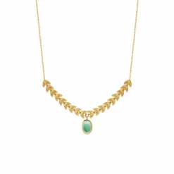 Boutiques de musées Collier Feuilles de laurier, plaqué or et aventurine Sale