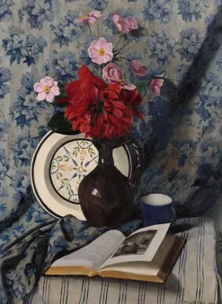 Boutiques de musées Dahlias rouges et livre ouvert (toiles encadrées) New