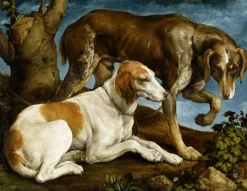 Panneaux Acryliques|Toiles Sans Cadre<Boutiques de musées Deux chiens de chasse attachés à une souche (panneaux acryliques)
