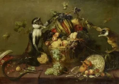 Boutiques de musées Deux singes pillant une corbeille de fruits (panneaux acryliques)