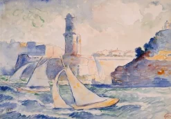 Panneaux Aluminium|Panneaux Acryliques<Boutiques de musées Entrée d'un port (Antibes) avec au premier plan deux voiliers et à l'arrière plan un phare (panneaux aluminium)