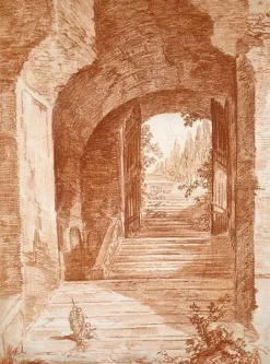Boutiques de musées Escalier franchissant une porte sous l'arc d'une construction antique (panneaux aluminium)