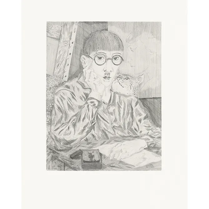 Boutiques de musées Estampe Autoportrait de l'artiste au chat - Foujita New