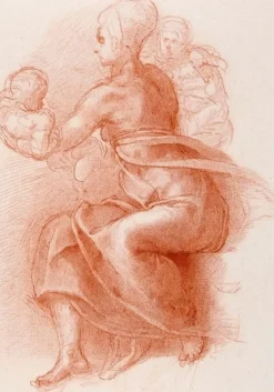 Dessins<Boutiques de musées Estampe Etude de femme assise tenant un enfant - Michel-Ange