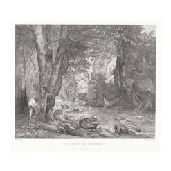 Boutiques de musées Estampe La Remise des chevreuils d'Emile Daumont d'après Gustave Courbet Clearance