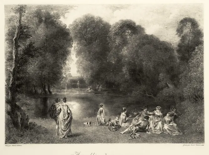 Boutiques de musées Estampe L'assemblée dans un parc - Jean-Antoine Watteau Outlet
