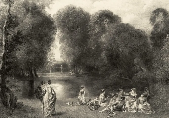 Boutiques de musées Estampe L'assemblée dans un parc - Jean-Antoine Watteau Outlet