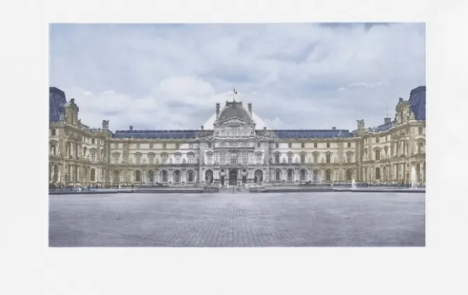 Boutiques de musées Estampe Le Louvre revu par JR, 20 juin 2016 © Pyramide, architecte I.M. Pei, musée du Louvre, Paris, France Sale