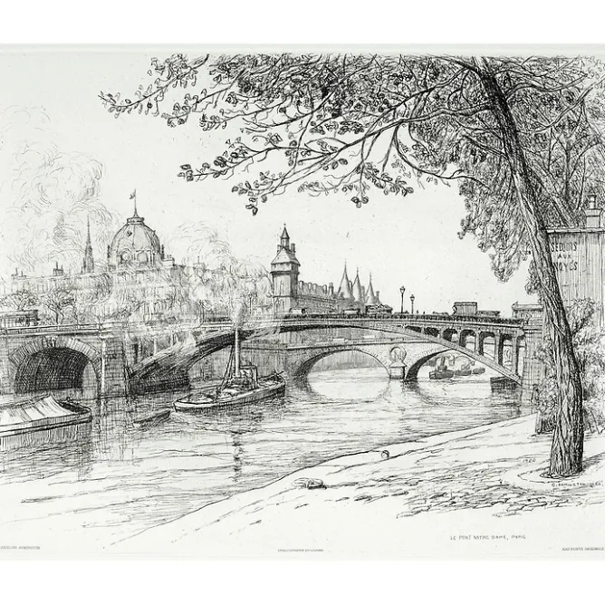 Paris Et Le Louvre<Boutiques de musées Estampe Le pont Notre-Dame à Paris - Caroline Armington