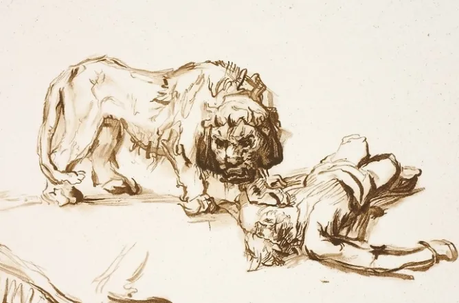 Boutiques de musées Estampe Lion s'approchant d'un cadavre - Rembrandt Outlet