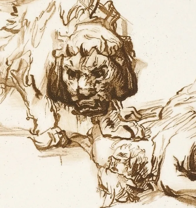 Boutiques de musées Estampe Lion s'approchant d'un cadavre - Rembrandt Outlet