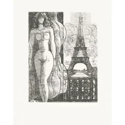 Paris Et Le Louvre|Art Moderne<Boutiques de musées Estampe Nu à la tour Eiffel - Marcel Gromaire 1952