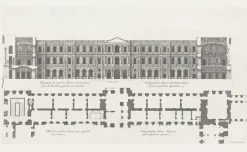 Paris Et Le Louvre<Boutiques de musées Estampe Plan et élévation du côté du Louvre qui regarde la rivière, vue de la cour à gauche en entrant - Jean Marot
