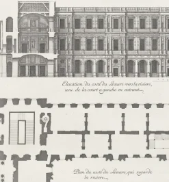 Paris Et Le Louvre<Boutiques de musées Estampe Plan et élévation du côté du Louvre qui regarde la rivière, vue de la cour à gauche en entrant - Jean Marot