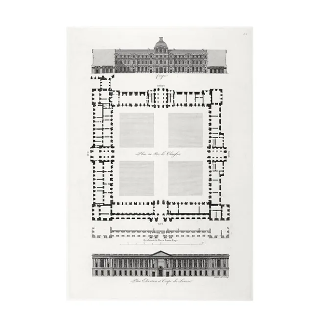 Paris Et Le Louvre<Boutiques de musées Estampe Plan, élévation et coupe du Louvre - Louis-Pierre Baltard
