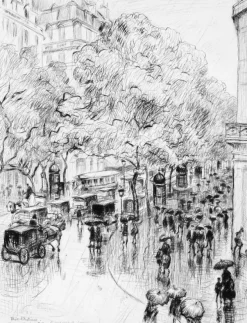 Boutiques de musées Estampe Pluie d'automne, boulevard des Capucines à Paris - Frank Armington New