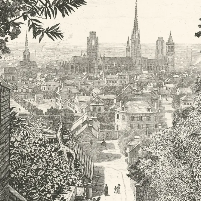 Architecture Et Villes<Boutiques de musées Estampe Rouen, Vue prise de la rue Louis Bouillet - Emile-Frédéric Nicolle