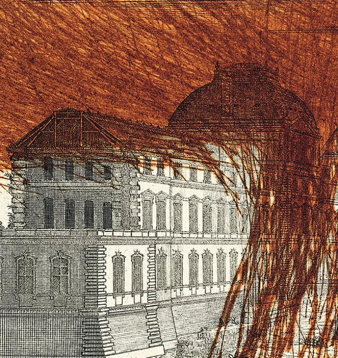 Paris Et Le Louvre|Créations Contemporaines<Boutiques de musées Estampe Vue du Louvre et de la Grande Galerie du côté des offices - Arnulf Rainer 1992