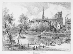 Boutiques de musées Estampe Vue du quai aux fleurs en 1880 - Alfred-Louis Brunet-Debaines Sale