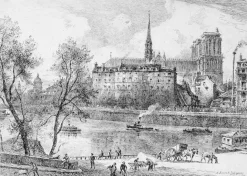 Boutiques de musées Estampe Vue du quai aux fleurs en 1880 - Alfred-Louis Brunet-Debaines Sale