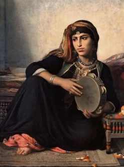 Boutiques de musées Fellah fille d’un Cheikh El Bahalede  jouant du tambourin (panneaux acryliques) Sale