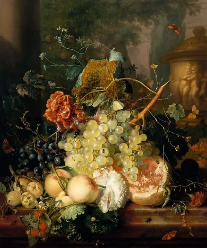 Panneaux Acryliques|Toiles Encadrées<Boutiques de musées Fruits et fleurs près d'un vase orné d'amours (panneaux acryliques)