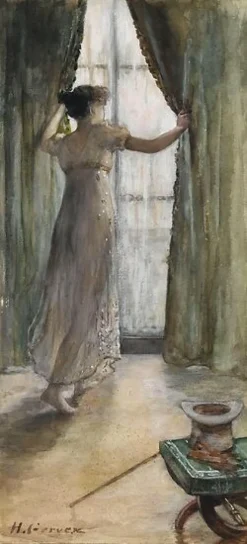 Boutiques de musées Jeune femme debout, vue de dos, devant une fenêtre (panneaux aluminium) Hot
