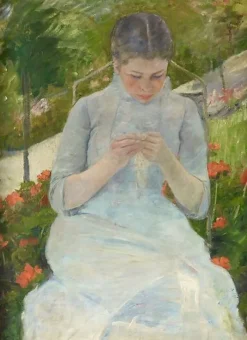 Toiles Encadrées|Toiles Sur Châssis<Boutiques de musées Jeune fille au jardin, dit aussi Femme cousant dans un jardin (toiles encadrées)