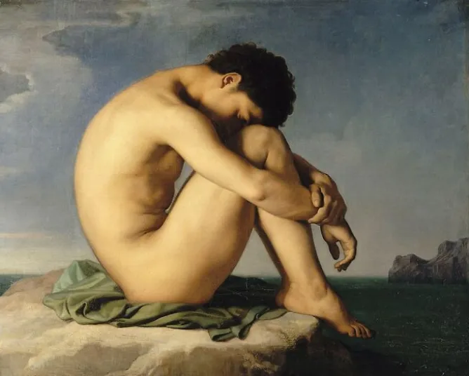 Affiches D'Art Encadrées|Toiles Sur Châssis<Boutiques de musées Jeune homme nu assis au bord de la mer - Etude (affiches d'art encadrées)