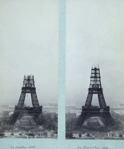 Boutiques de musées La construction de la Tour Eiffel vue de l'une des tours du palais du Trocadéro (toiles encadrées) Discount