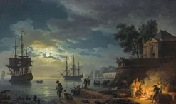 Panneaux Aluminium|Toiles Sur Châssis<Boutiques de musées La nuit ; un port de mer au clair de lune (panneaux aluminium)