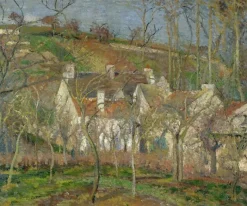 Boutiques de musées Les toits rouges, coin de village, effet d'hiver (panneaux acryliques) Sale