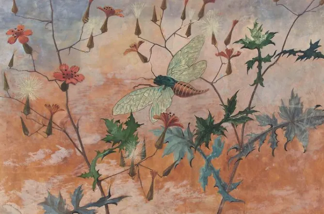 Boutiques de musées Modèle de décor pour la faïence : cigale volant au milieu de prenanthes (panneaux acryliques) Discount
