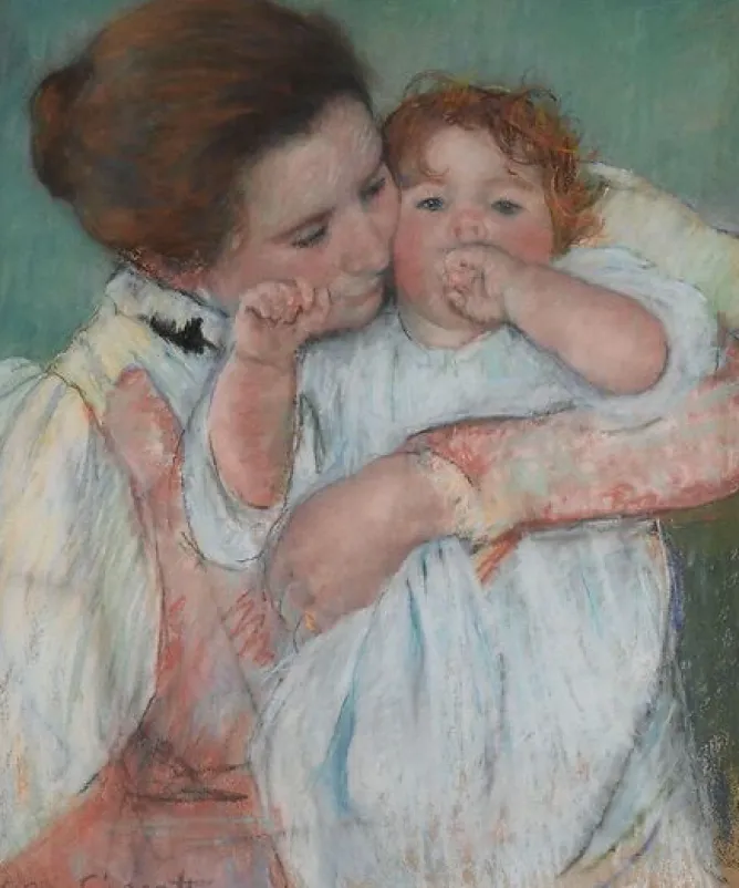Boutiques de musées Mère et enfant sur fond vert ou Maternité (toiles sur châssis)
