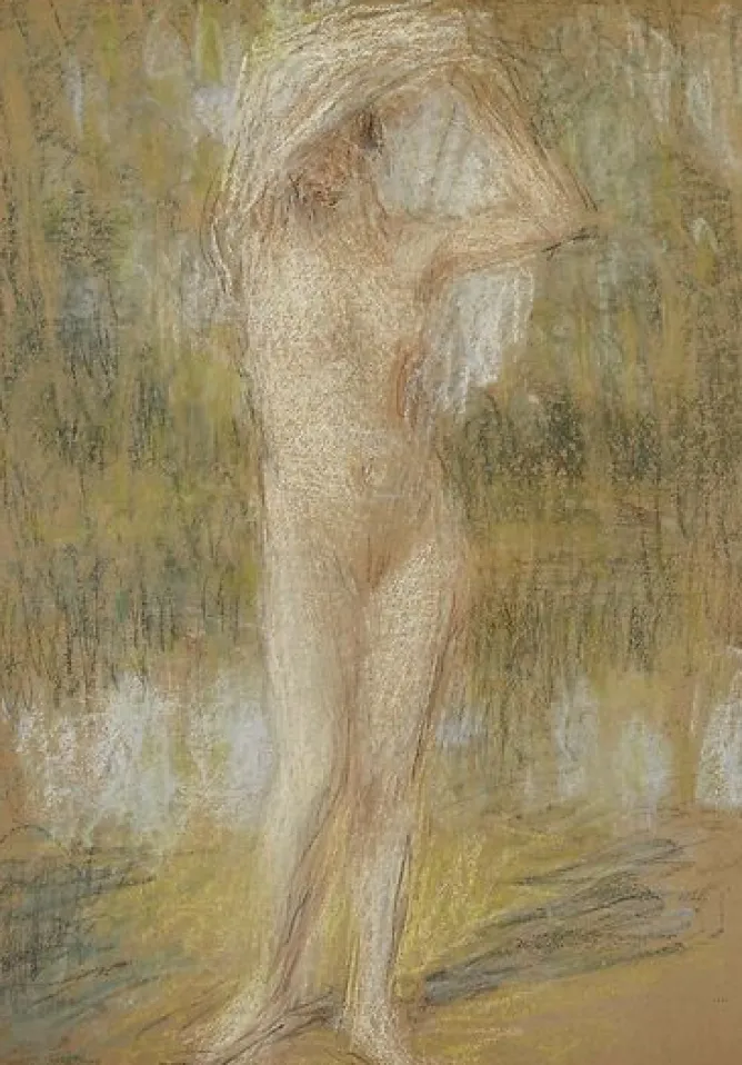 Boutiques de musées Nu debout, de face, bras levés, tenant une draperie (panneaux acryliques) Sale