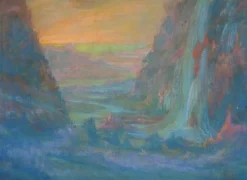 Panneaux Aluminium|Panneaux Acryliques<Boutiques de musées Paysage de montagne avec cascade au soleil couchant (panneaux aluminium)