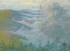 Panneaux Aluminium|Toiles Sur Châssis<Boutiques de musées Paysage de montagne avec sapins au premier plan et brume (panneaux aluminium)