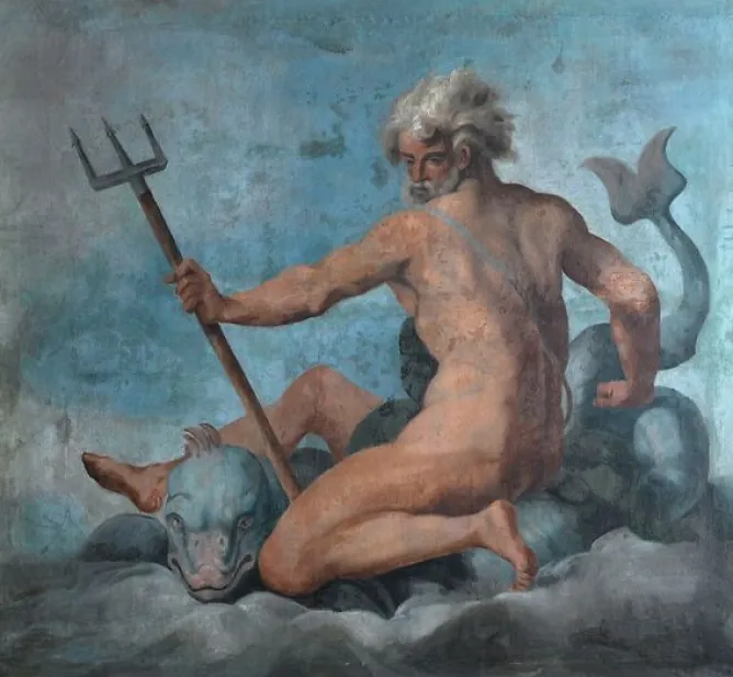 Panneaux Acryliques|Toiles Sur Châssis<Boutiques de musées Plafond de la Galerie des assiettes : Neptune sur un dauphin (panneaux acryliques)