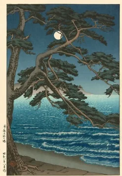 Toiles Sans Cadre|Toiles Encadrées<Boutiques de musées Pleine lune sur la plage d'Enoshima (toiles sans cadre)