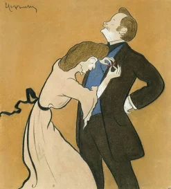 Toiles Encadrées|Affiches D'Art Encadrées<Boutiques de musées Portrait-charge de Mme Simone décorant son époux l'acteur le Bargy (toiles encadrées)