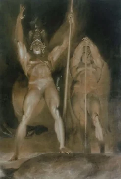 Boutiques de musées Satan et Belzébuth debout, de face, domiant des nuées enflammées (panneaux aluminium) Clearance