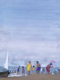 Boutiques de musées Scène de plage avec bateau de pêche échoué, le matin (panneaux aluminium) Online