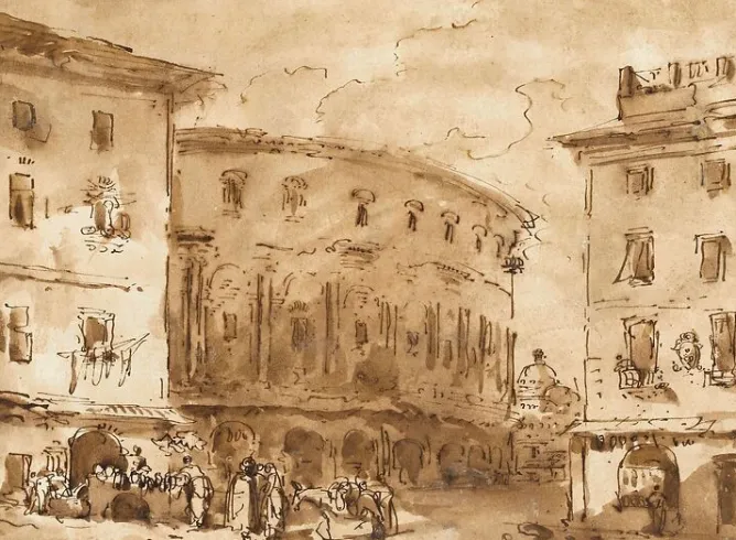 Boutiques de musées Théatre de Marcellus, vu de la piazza Montanara (panneaux aluminium) Sale