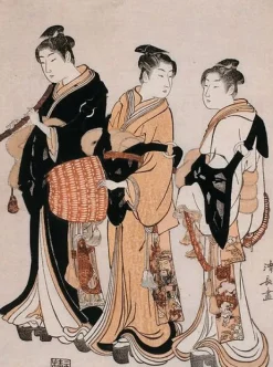 Toiles Sans Cadre|Affiches D'Art<Boutiques de musées Trois jeunes femmes déguisées en Komuso (ménestrel ambulant) (toiles sans cadre)