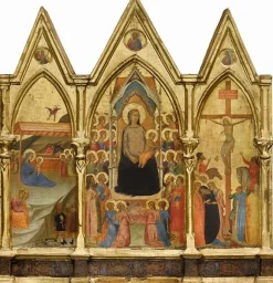 Boutiques de musées Tryptique fixe. Au centre : La Vierge et l'Enfant entourés de vingt anges et de quatre saints (Jean-Baptiste, Pierre, Paul et Laurent [']), à gauche : La Nativité, à droite : La Crucifixion (panneaux aluminium) Hot