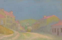 Boutiques de musées Village aux toits roses (toiles sans cadre) Sale